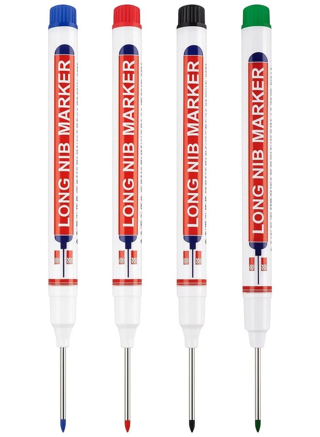 Buildcon 4 Pack Deep Hole Marker Pen, Tracer Marker Pen, Carpenter Pencil, Long Nib Marker for Wood, Metal, Concrete, Professional Construction Tools, Industrial Use, DIY Projects - Image 1